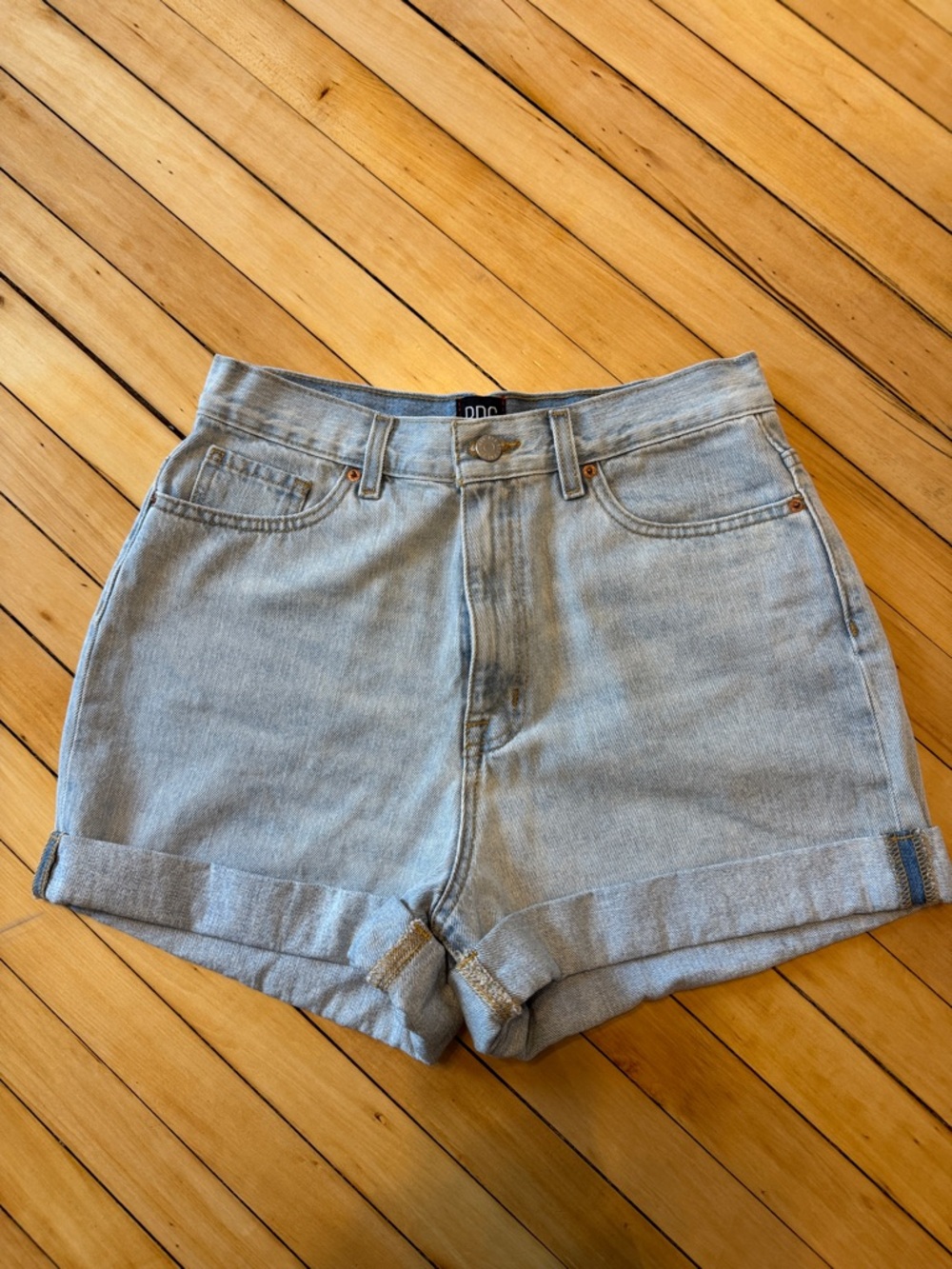 BDG Light Wash Mom High-Rise Rolled Hem Denim Shorts